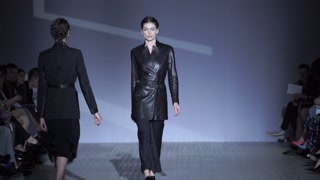 Model on the catwalk during a fashion show in Kyiv, Ukraine