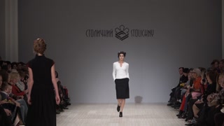 Model on the catwalk during a fashion show in Kyiv, Ukraine