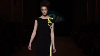 Model on the catwalk during a fashion show in Kyiv, Ukraine