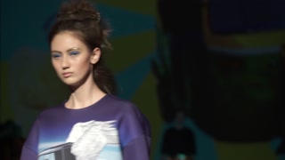 Model on the catwalk during a fashion show in Kyiv, Ukraine