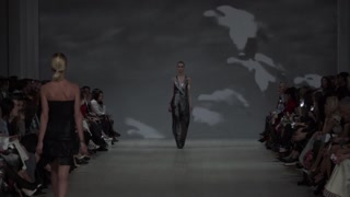 Model on the catwalk during a fashion show in Kyiv, Ukraine