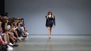 Model on the catwalk during a fashion show in Kyiv, Ukraine