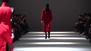 Model on the catwalk during a fashion show in Kyiv, Ukraine