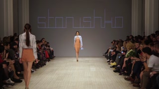 Model on the catwalk during a fashion show in Kyiv, Ukraine