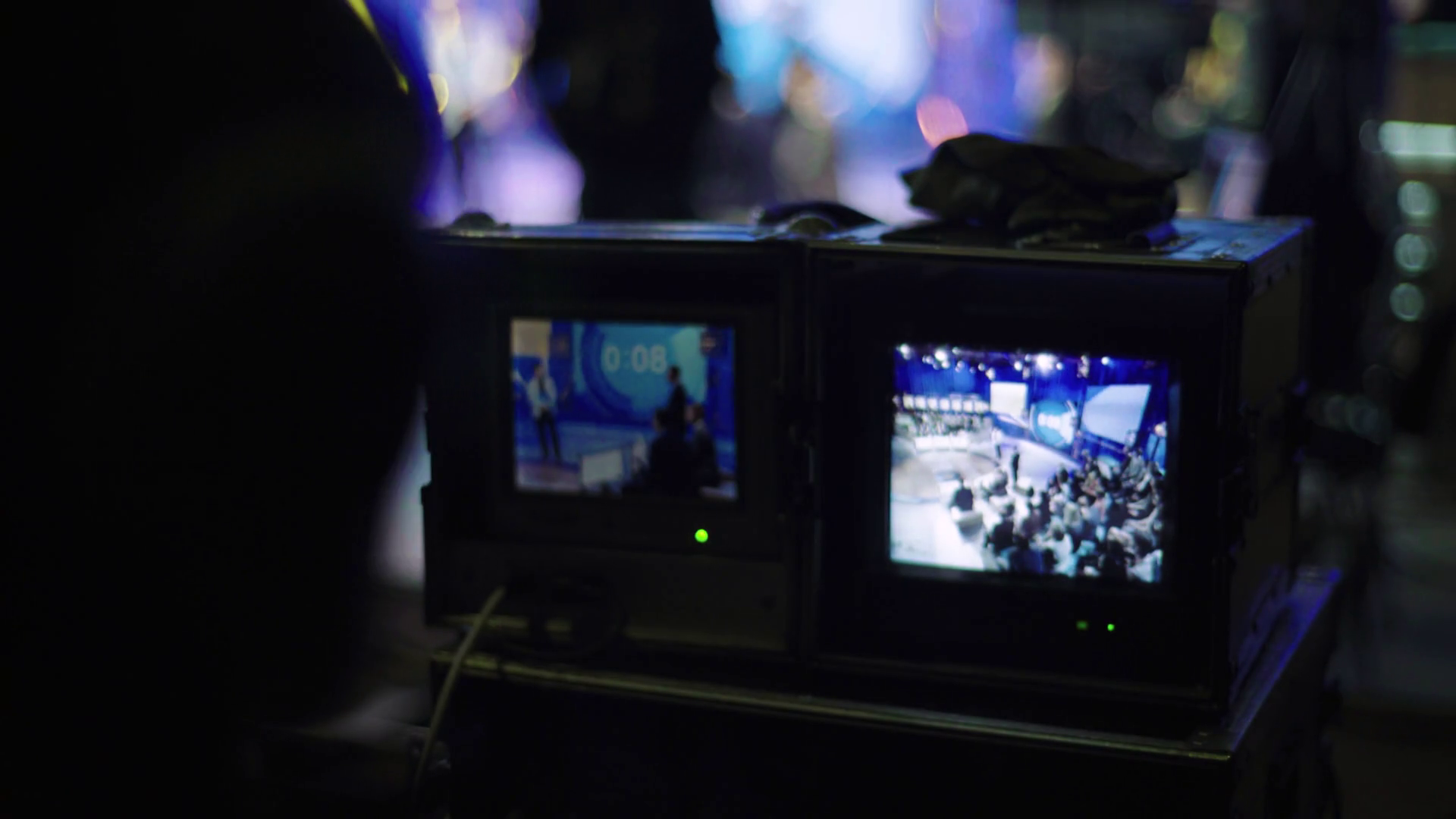 Monitor monitors in a TV studio during TV recording. Control room ...