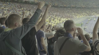 Fans in the stadium during the game. Olimpiyskiy. Kyiv. Ukraine.