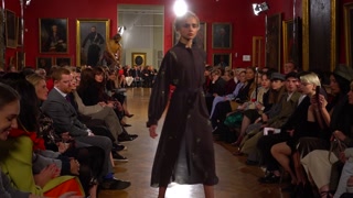 Woman model on the catwalk during a fashion show in Kyiv, Ukraine
