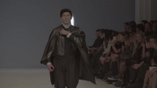 Woman model on the catwalk during a fashion show in Kyiv, Ukraine