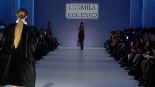 Woman model on the catwalk during a fashion show in Kyiv, Ukraine