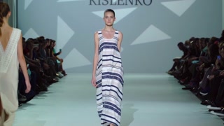 Ukraine, Kyiv : model demonstrates clothes at a fashion show, slow motion