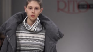 Ukraine, Kyiv : model demonstrates clothes at a fashion show, slow motion