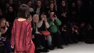 Ukraine, Kyiv : model demonstrates clothes at a fashion show, slow motion