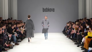 Ukraine, Kyiv : model demonstrates clothes at a fashion show, slow motion