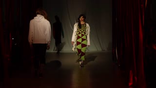 Ukraine, Kyiv : model demonstrates clothes at a fashion show, slow motion