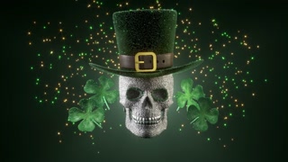 A Festive Skull adorned with a Hat and Shamrocks designed for the celebration of St. Patricks Day