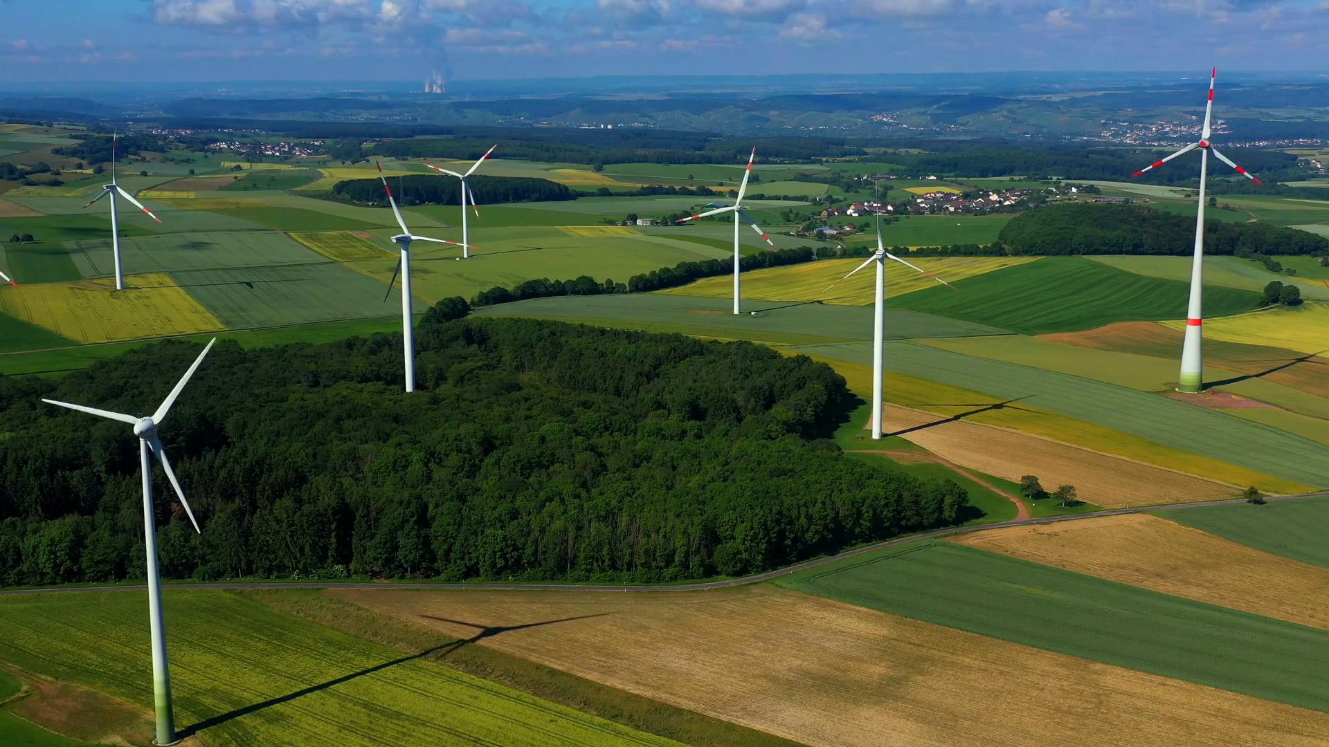 AERIAL WS Wind turbines and fields in Windpark, Saargau, Kirf