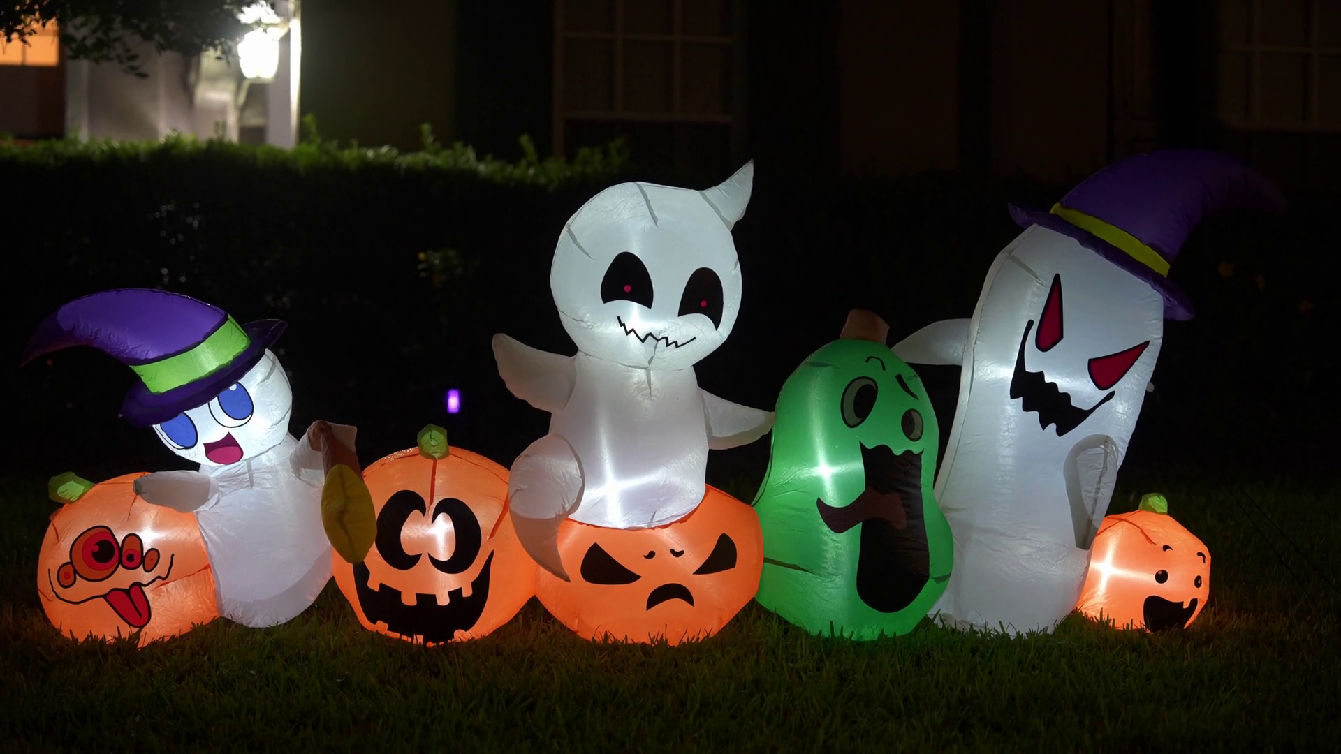 Cartoon Inflatable Ghosts Pumpkins Green Stock Footage SBV-352824111 ...