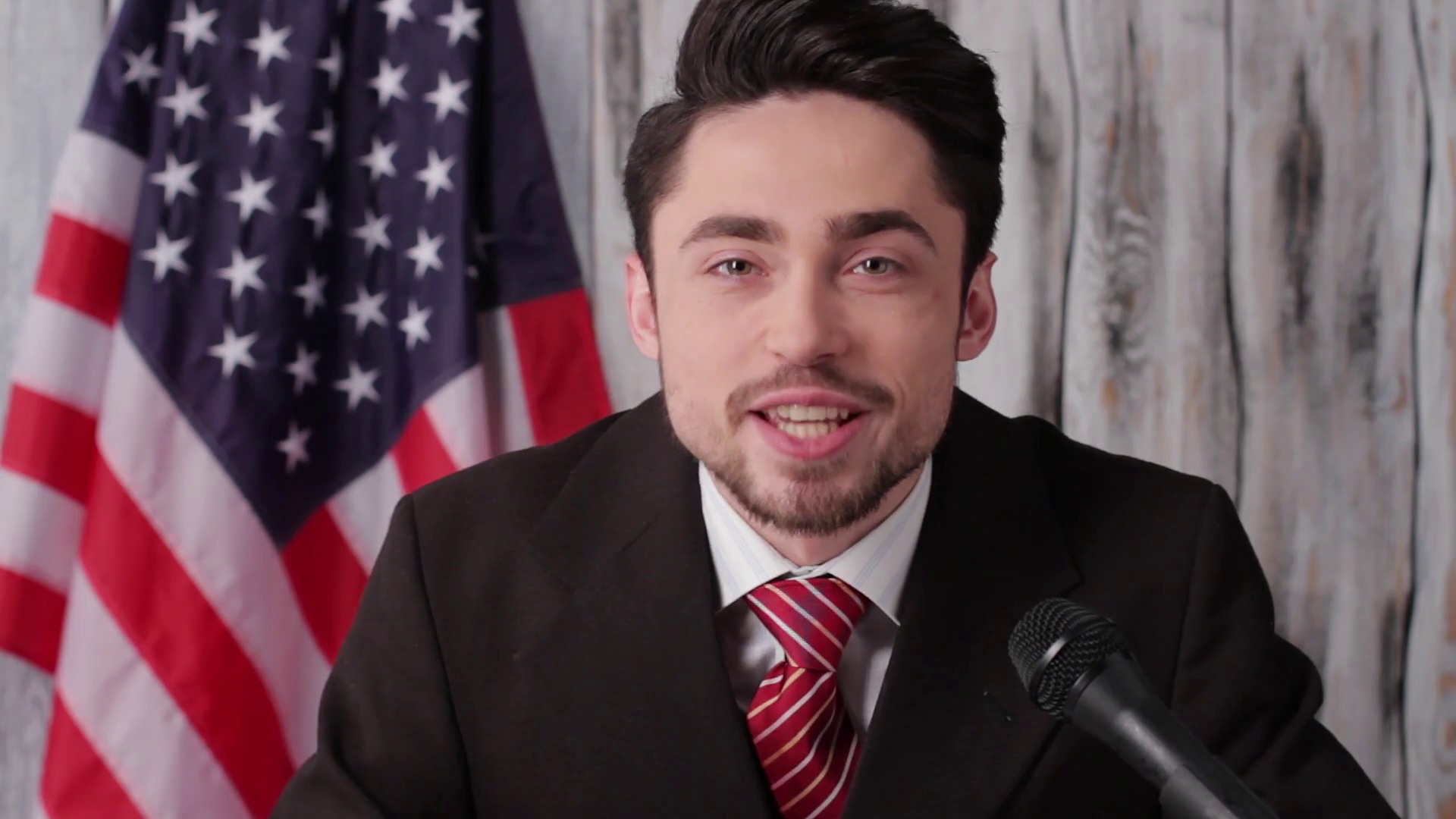 Businessman Contract And USA Flag Smiling Young Businessman Shows 