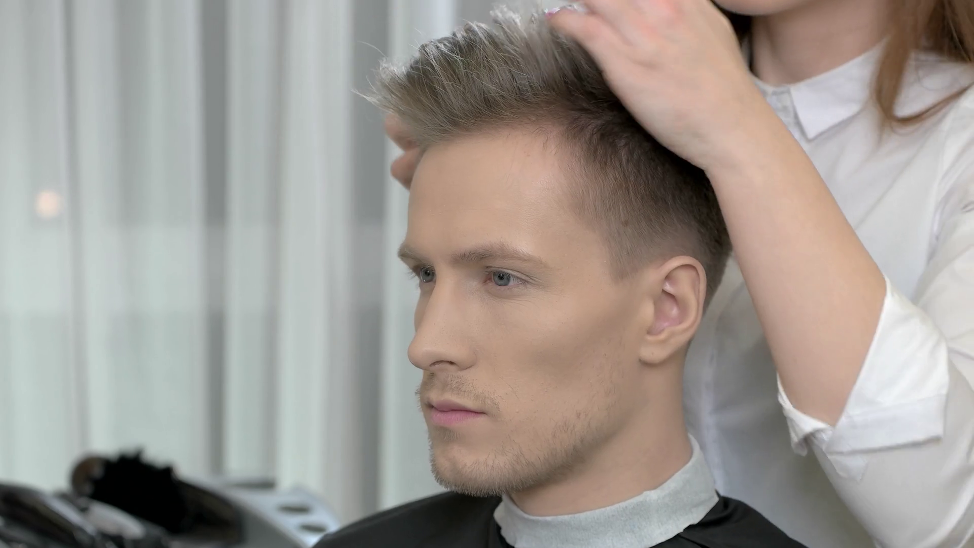 Male In Hair Salon Young Man With Undercut Stock Footage SBV-317486164 ...