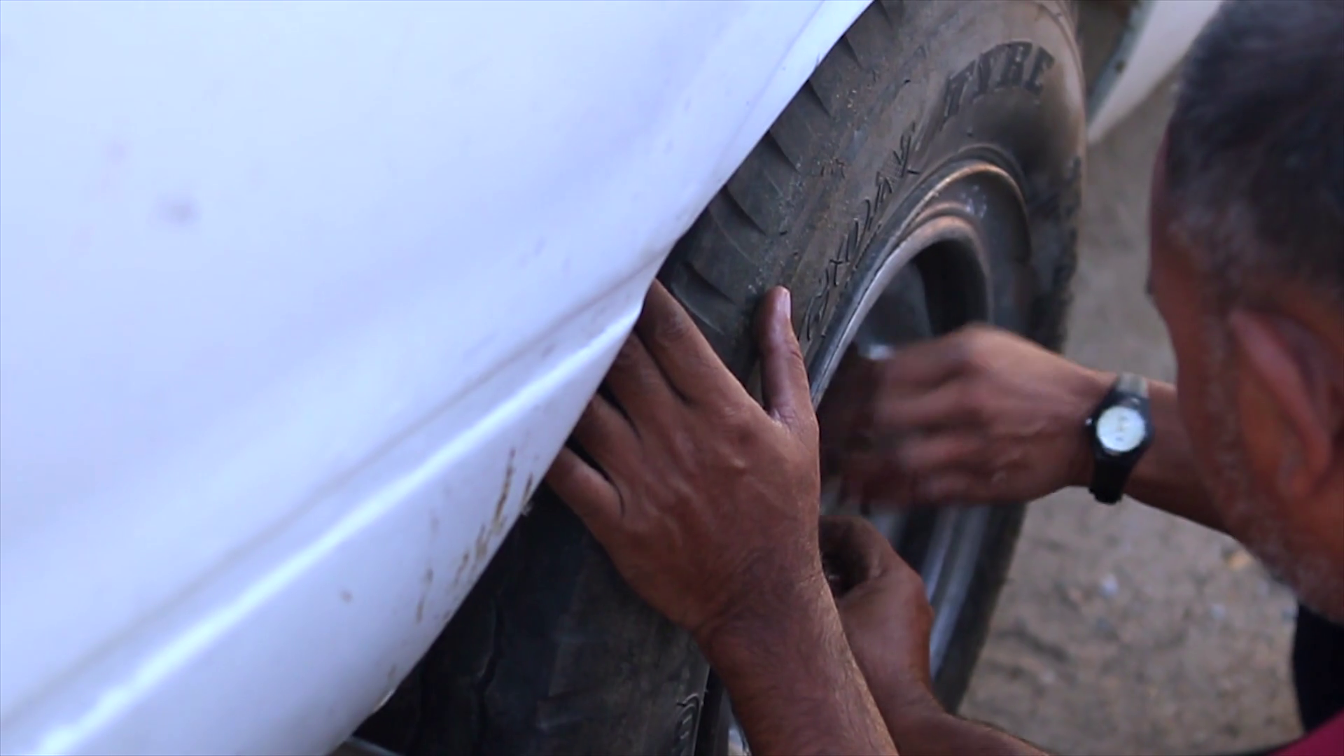 Changing Wheel In Old Pickup Truck Repair Of Stock Footage SBV