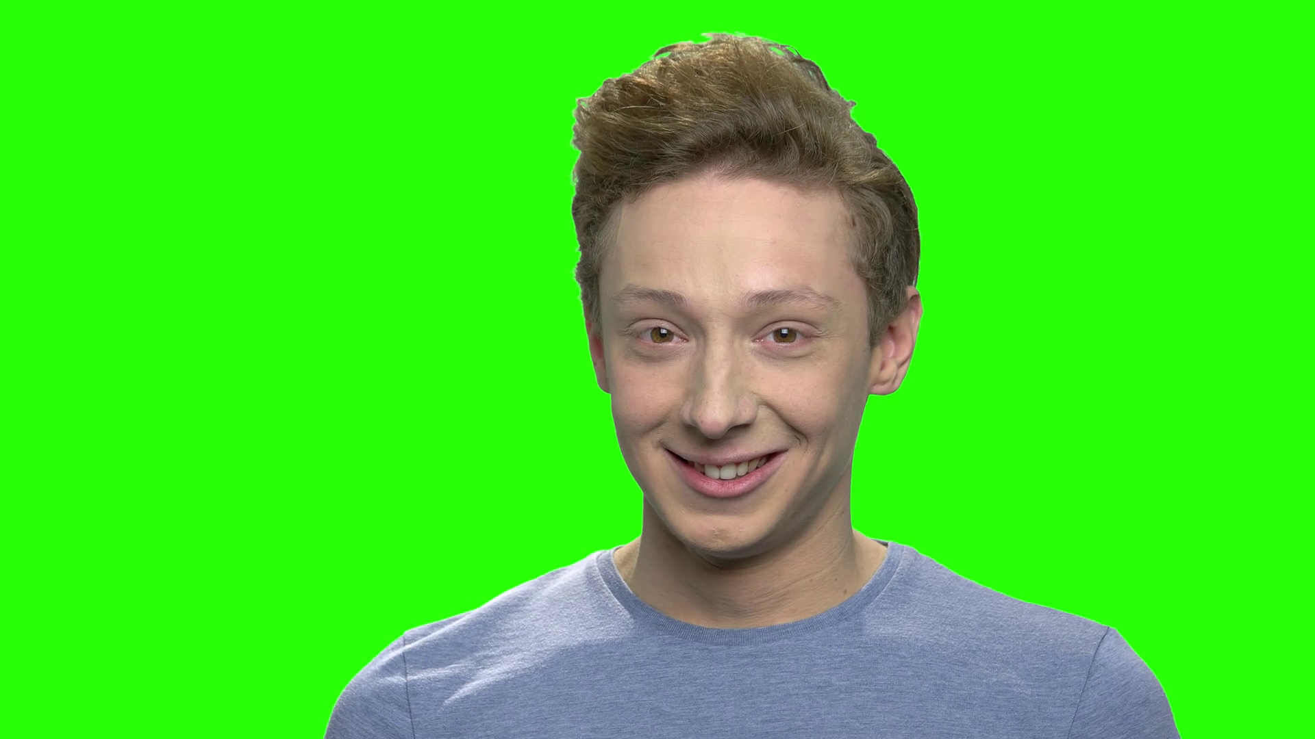 Cute handsome teenage caucasian boy portrait. Green screen hromakey