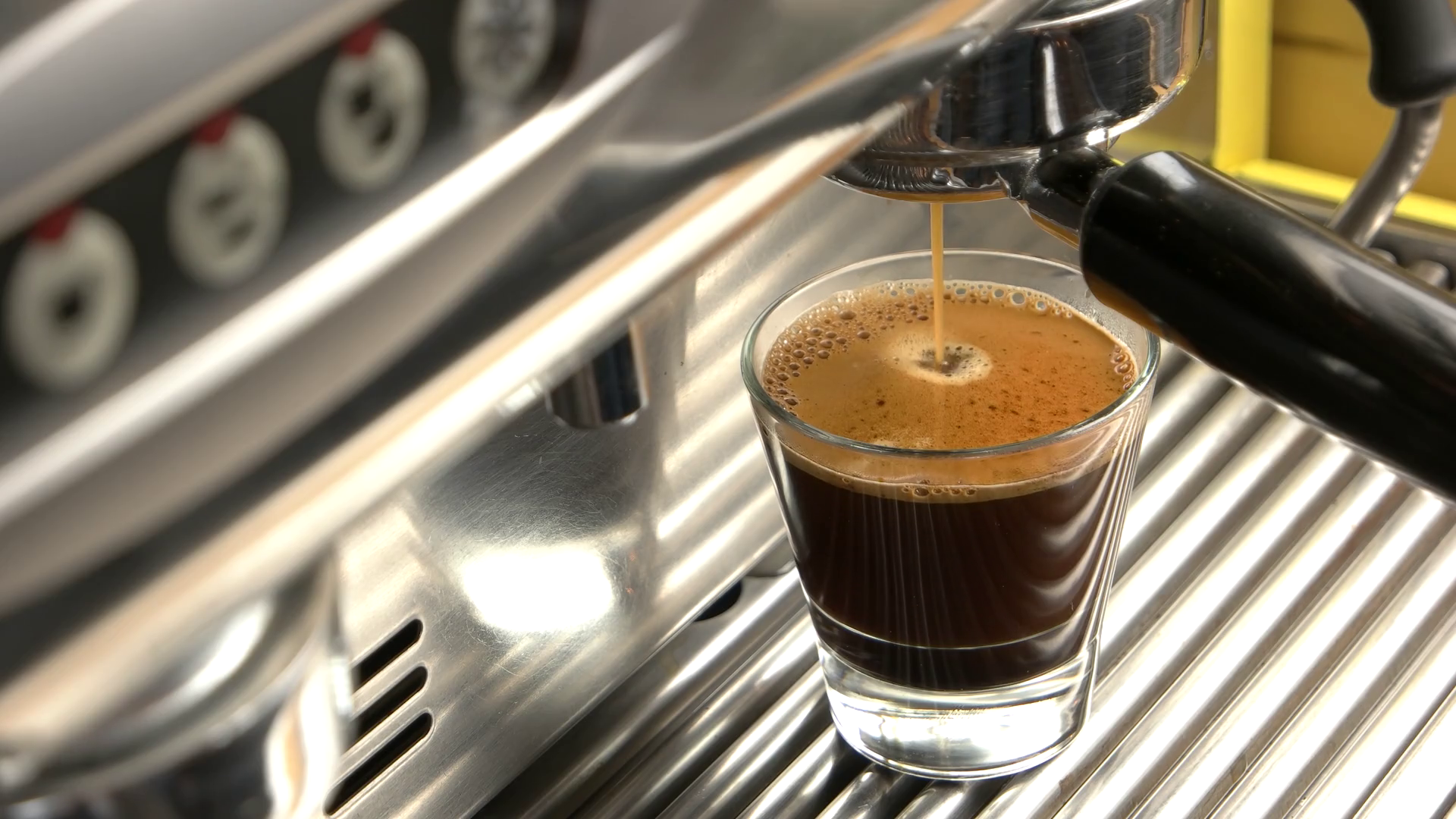 Espresso with foam close up. Coffee making machine. Stock Video Footage