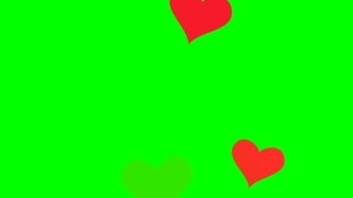 Slow motion of big red hearts in 3D generated flying and floating on green screen. Valentine's day concept. Like and love reaction on chroma key. Gift and wishes for web card. 4k Background animation