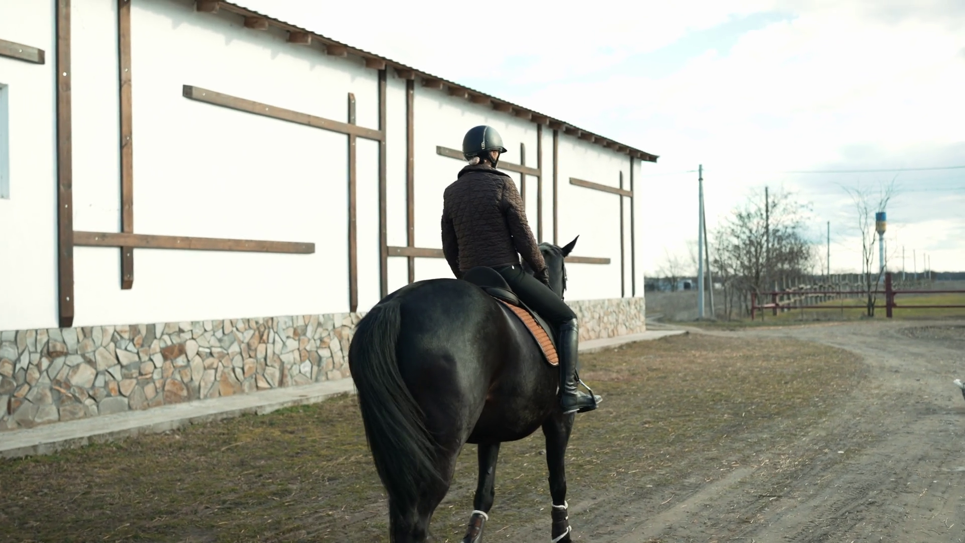 Back View Of Woman Rider Wearing Helmet Stock Footage SBV-352507387 ...