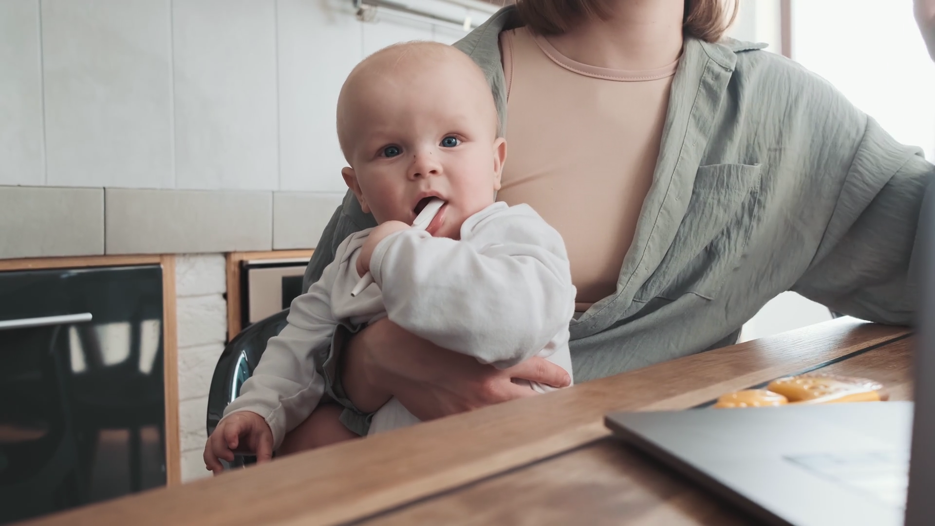 Close-up Shot Of Child Sucking Pen Sitting Stock Footage SBV-352745444 ...