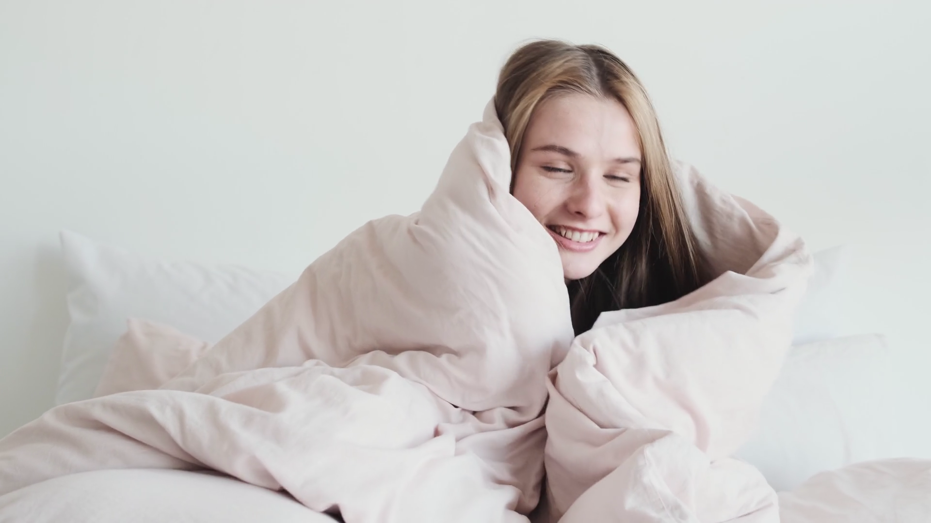 A Smiling Woman Is Wrapping In Blanket In Stock Footage SBV-352687381 ...