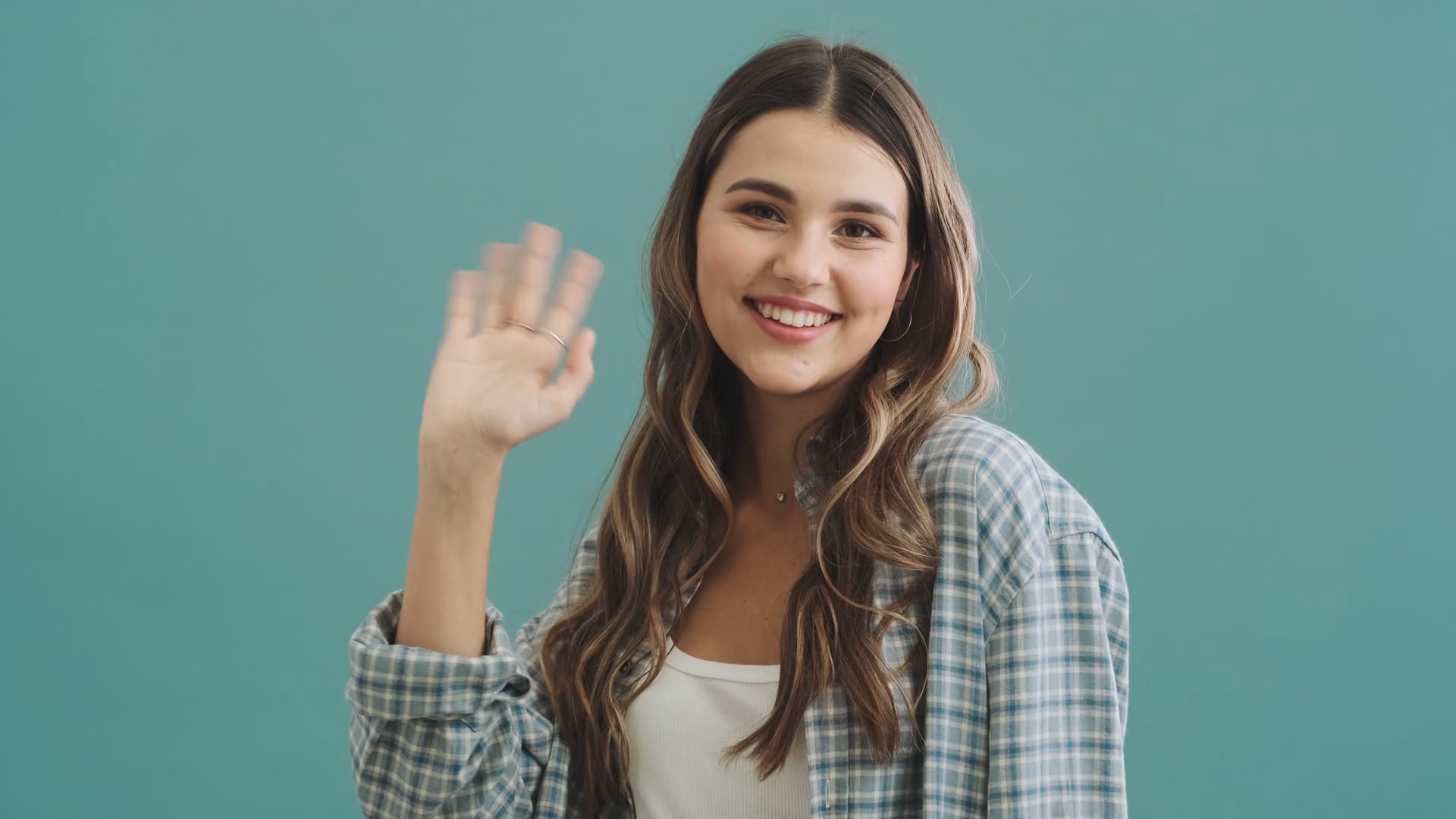 A Smiling Woman Is Doing Hello Gesture Stock Footage SBV-352689116 ...
