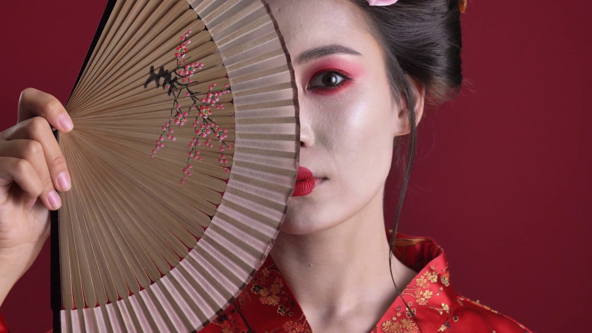 A Close-up View Of Joyful Young Geisha Woman Stock Footage SBV ...