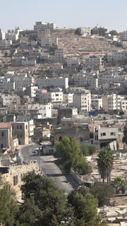 HEBRON, PALESTINIAN WEST BANK  OCTOBER 2016: Vertical shot of the city center of Hebron in the West Bank, partially sealed off for Jewish settlers
