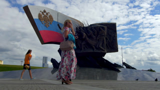 Russian flag monument honoring defenders of the fatherland
