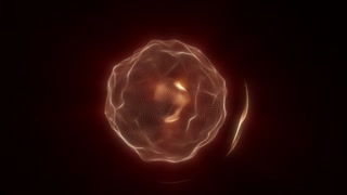 Glowing golden sphere made of particles and dotted waves, abstract digital energy core on dark background