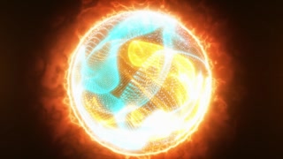 Abstract glowing energy sphere with fiery plasma halo, luminous particles