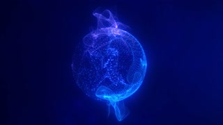 Glowing blue particle sphere suspended in a dark space