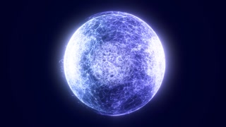 Glowing blue abstract sphere with dense electric filaments and radiant core on a dark futuristic background