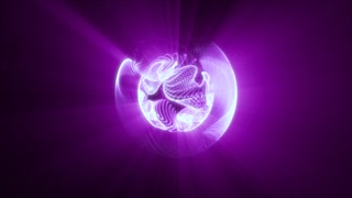 Purple holographic energy orb with glowing plasma lines, bright rays, and futuristic abstract digital atmosphere on a dark background.