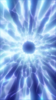 Abstract blue electric vortex with luminous crystalline rays converging around a dark center, evoking plasma, power, and a futuristic portal.
