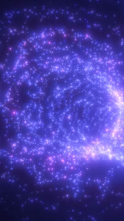 Glowing purple particle silhouette of a human figure, sparkling digital avatar made of stardust dots on a dark futuristic background