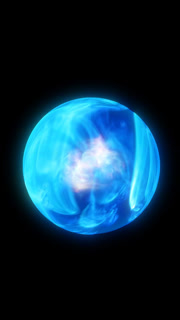 Glowing blue energy orb with a bright white core and soft plasma gradients, floating on a black background with luminous sci-fi atmosphere