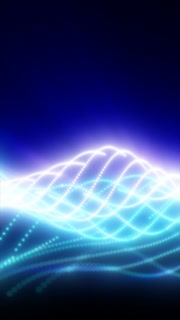 Glowing blue wave lines and dotted grid with bright horizon, abstract sci-fi background for digital networks, energy flow, and futuristic interfaces