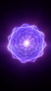 Glowing purple wireframe polyhedron mandala with starburst center, futuristic geometric energy symbol on dark background