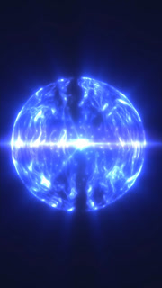 Glowing blue plasma sphere with electric filaments and lens flare on dark background, futuristic energy orb concept