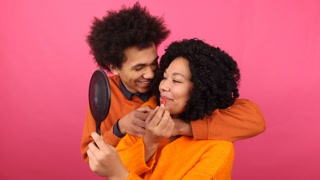Close-up shot of young people in their 30s expressing tenderness and love