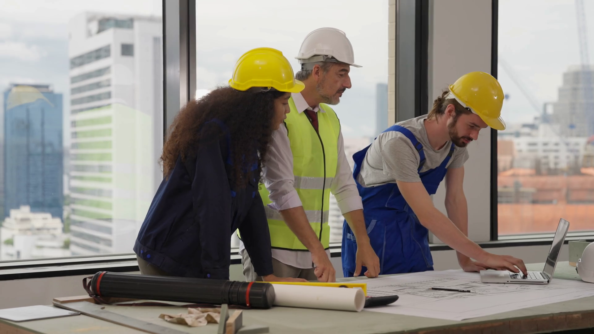 Professional Engineers Team Working On Blue Stock Footage SBV347348944