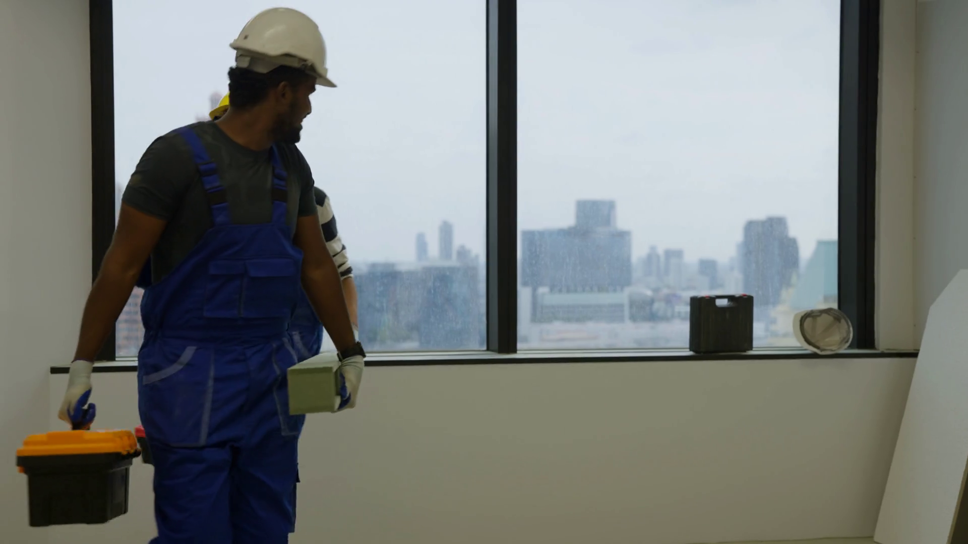 Foreman Apprentice Working On Construction Stock Footage SBV347349071