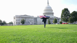 Successful career in USA. Leadership and success. Successful political public figure. Businessman at US Capitol. Businessman in Washington