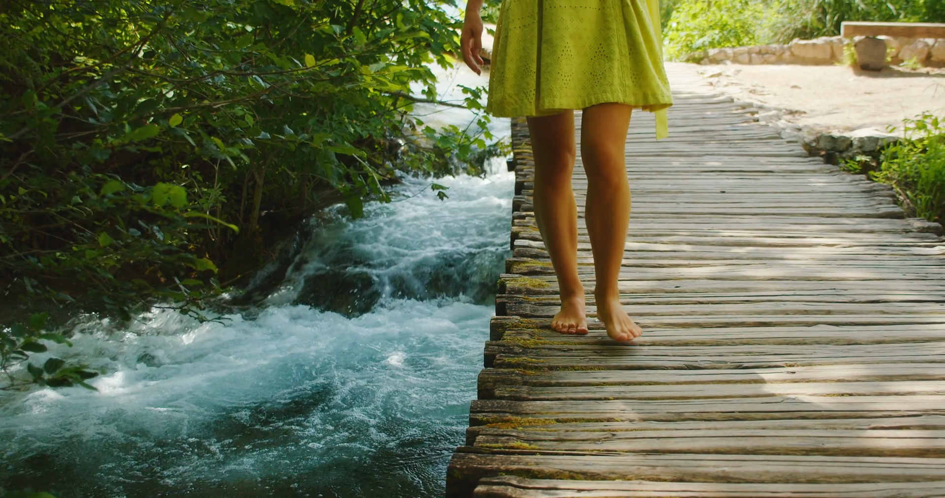 Barefoot Woman Walking Over Rushing Stream Stock Footage SBV-352376228 ...
